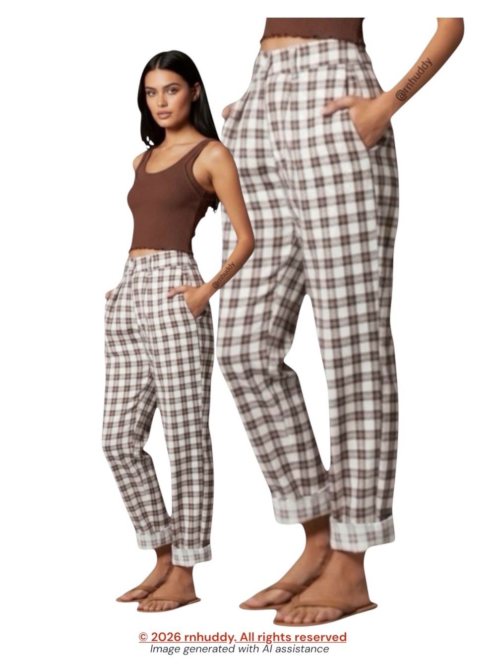 Motel L Misca brown plaid pleated trouser